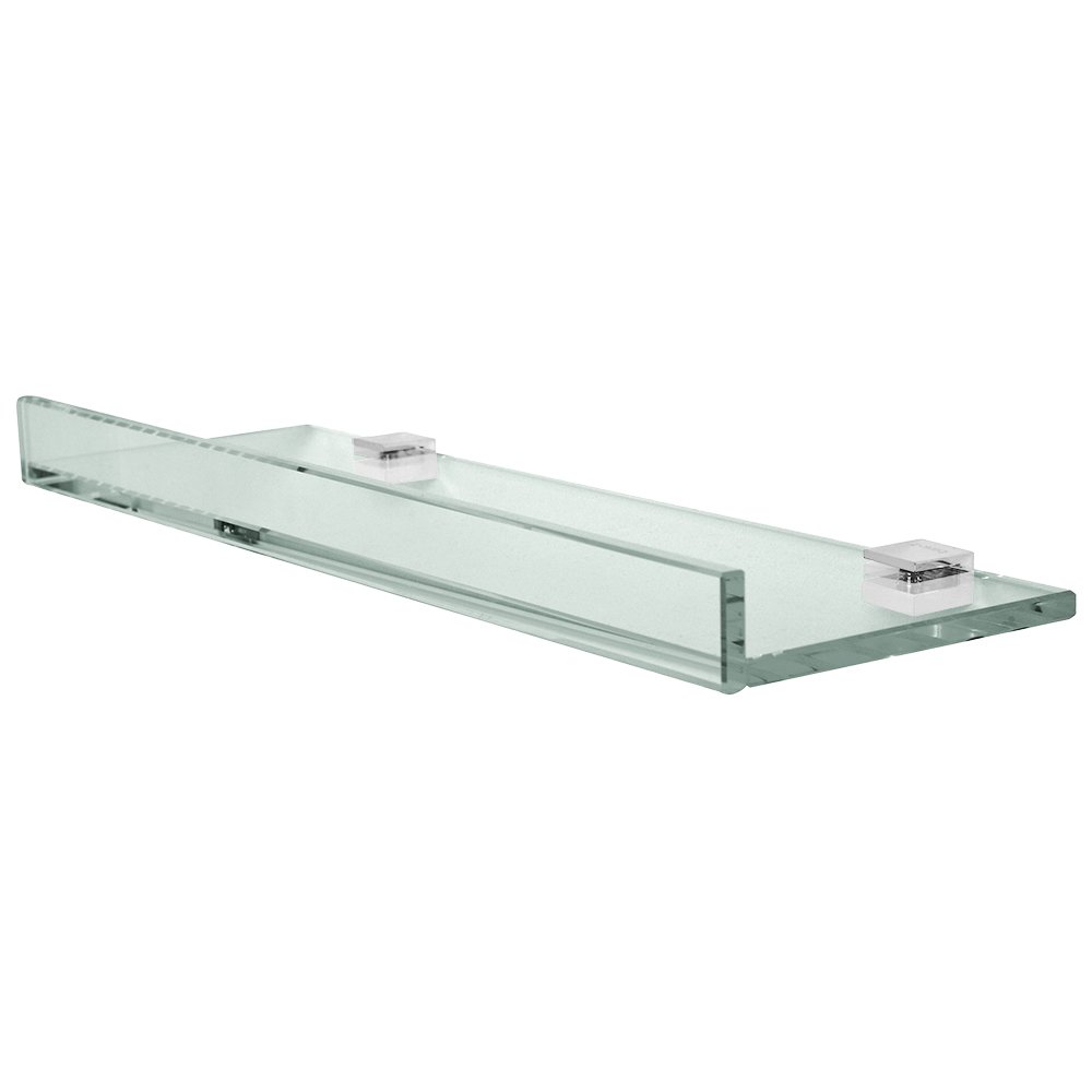 Glass Shelf with 1" Front Lip and Square Back Plate 15 3/4" x 4 7/8" x 1 3/8" in Chrome