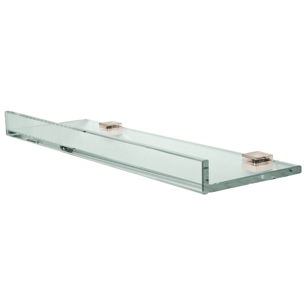 Glass Shelf with 1" Front Lip and Square Back Plate 15 3/4" x 4 7/8" x 1 3/8" in Polished Nickel