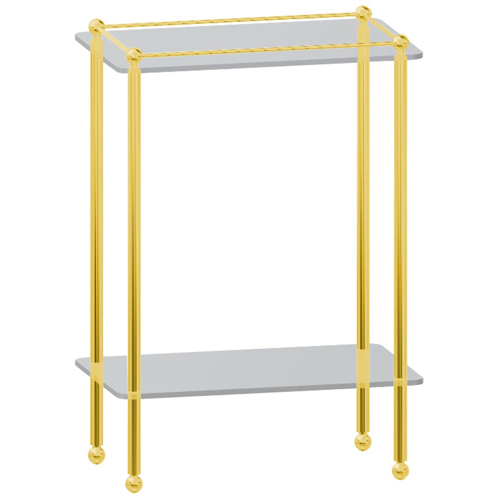 Freestanding Traditional Two Tier Shelf Unit with Feet in Unlacquered Brass