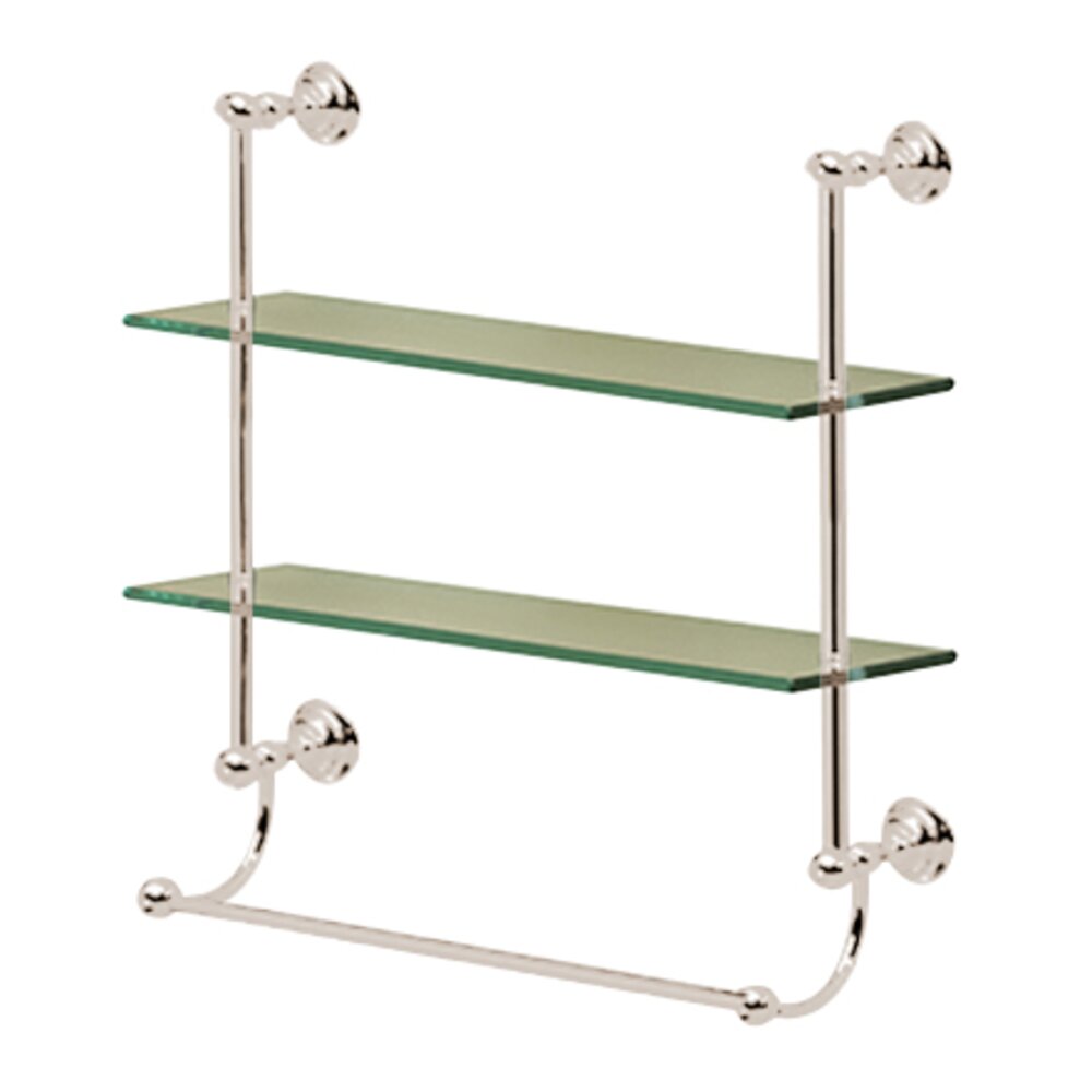 Two Tier Glass Shelf with Towel Bar in Polished Nickel