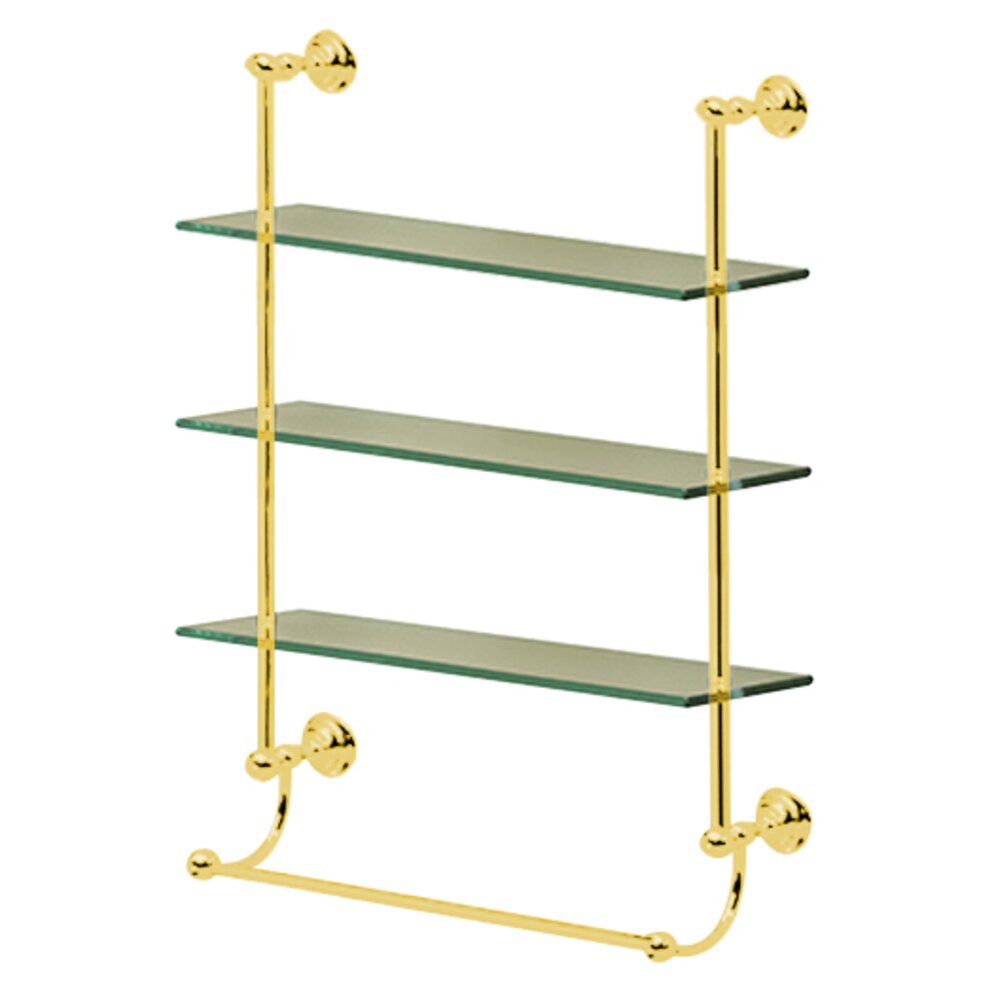 Three Tier Glass Shelf in Unlacquered Brass