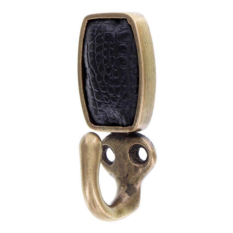 Single Hook with Insert in Antique Brass with Black Leather Insert