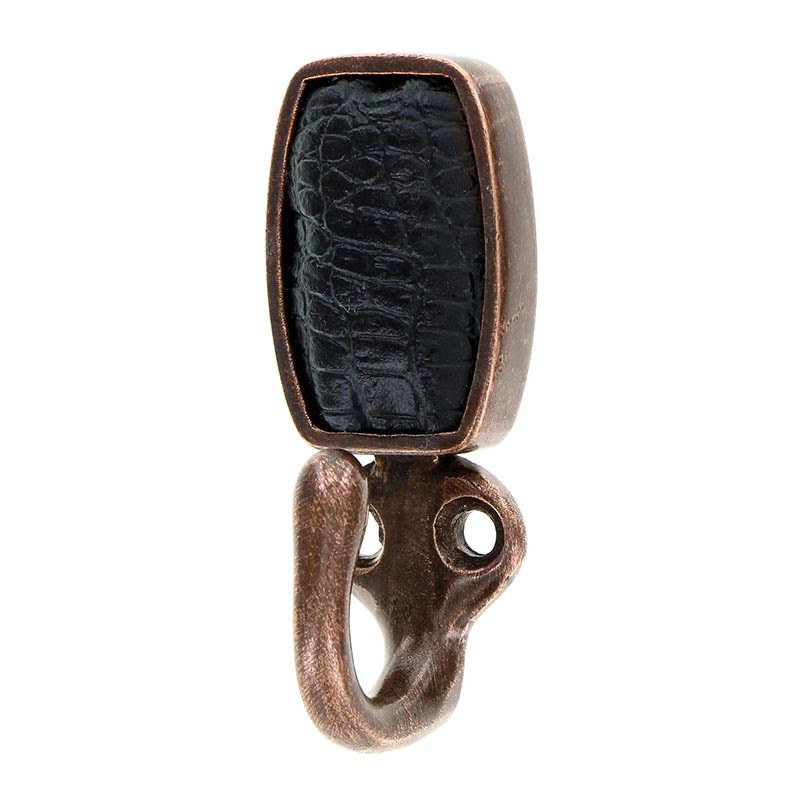 Single Hook with Insert in Antique Copper with Black Leather Insert