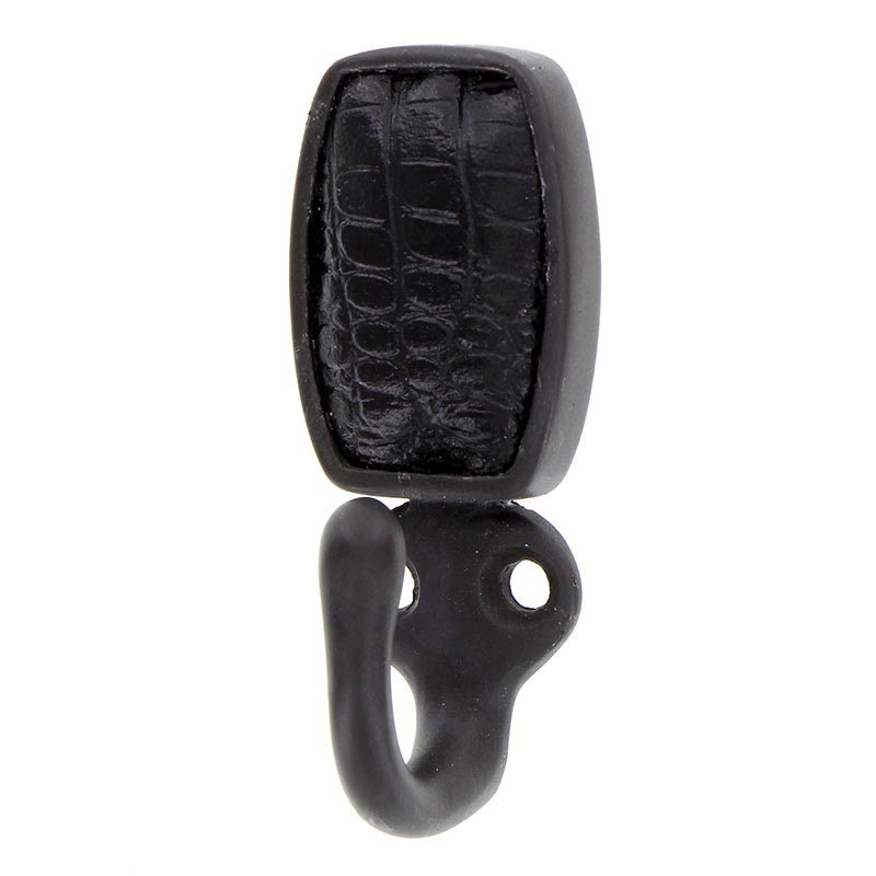 Single Hook with Insert in Oil Rubbed Bronze with Black Leather Insert