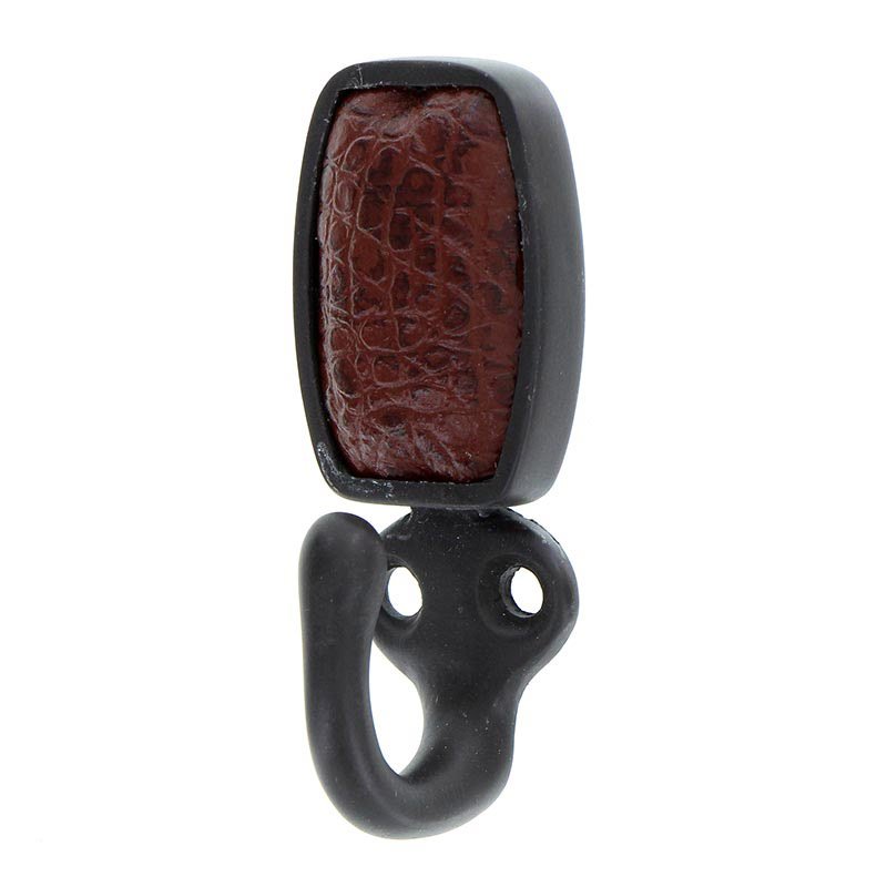 Single Hook with Insert in Oil Rubbed Bronze with Brown Leather Insert