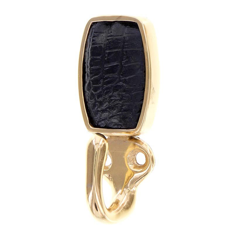 Single Hook with Insert in Polished Gold with Black Leather Insert