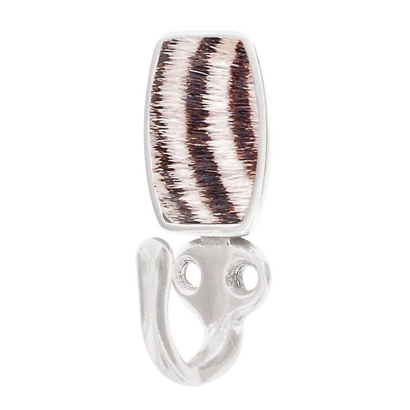 Single Hook with Insert in Polished Silver with Zebra Fur Insert